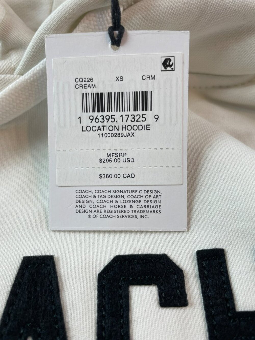 Coach Location Hoodie Cream Logo Embroidery Cotton Unisex Sz XS MSRP$295 DEFECT - Picture 6 of 15
